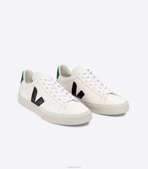 Schuhe VHJD20 Männer Veja Campo chromfreies Leder weiß schwarz smaragdgrün