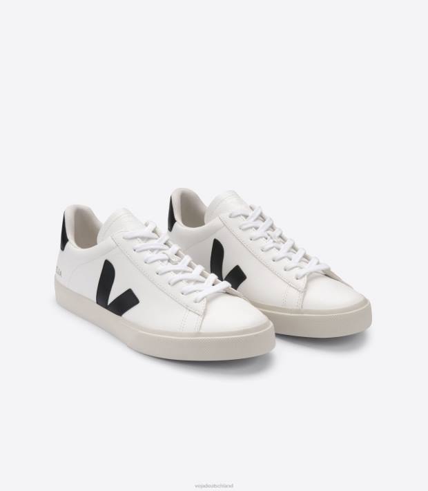 Schuhe VHJD6 Männer Veja Campo chromfreies Leder weiß schwarz