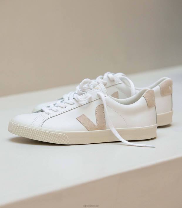 Schuhe VHJD90 Männer Veja Esplar-Leder, weißer Zobel