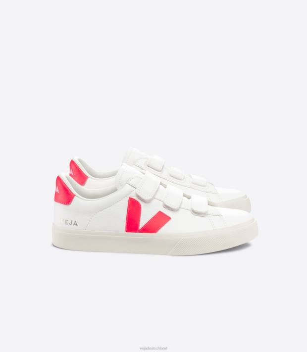 Schuhe VHJD112 Männer Veja Recife chromfreies Leder, weißes Fluo-Rosé