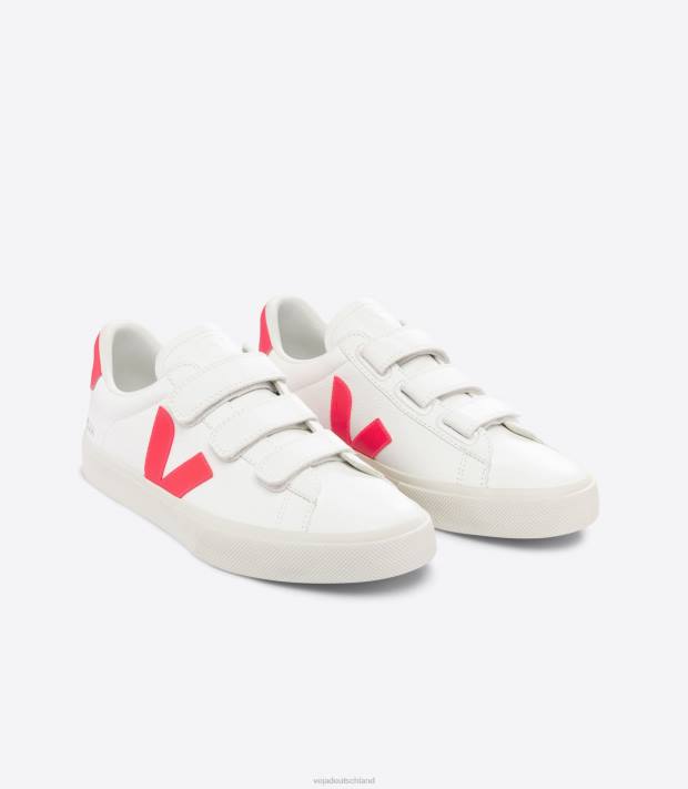 Schuhe VHJD112 Männer Veja Recife chromfreies Leder, weißes Fluo-Rosé