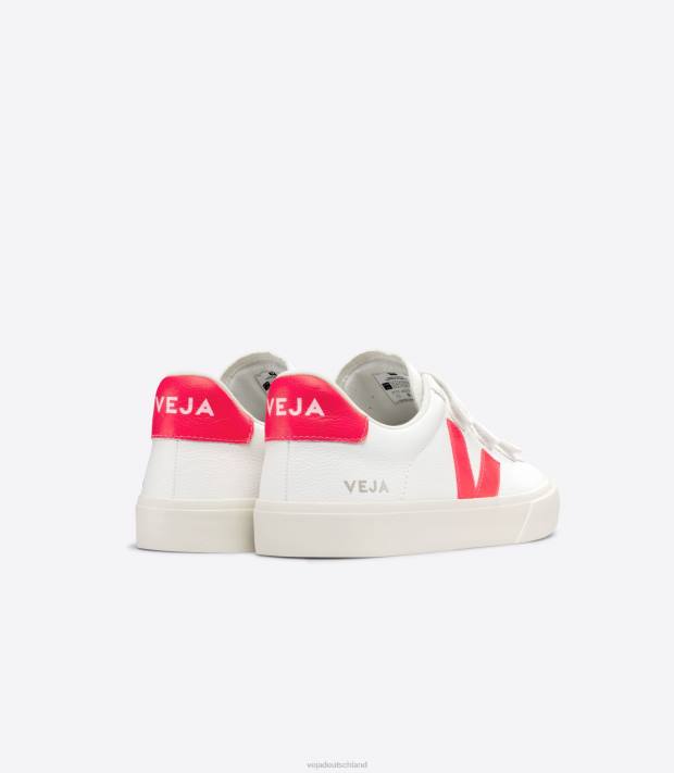 Schuhe VHJD112 Männer Veja Recife chromfreies Leder, weißes Fluo-Rosé