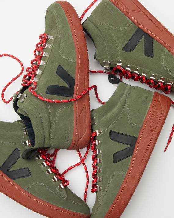 Schuhe VHJD120 Männer Veja Roraima-Wildleder, olivschwarze Rostsohle