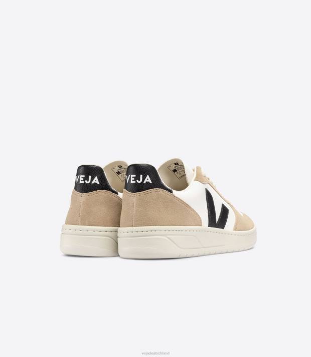 Schuhe VHJD38 Männer Veja V-10 chromfreies Leder, weiß, schwarz, Sahara