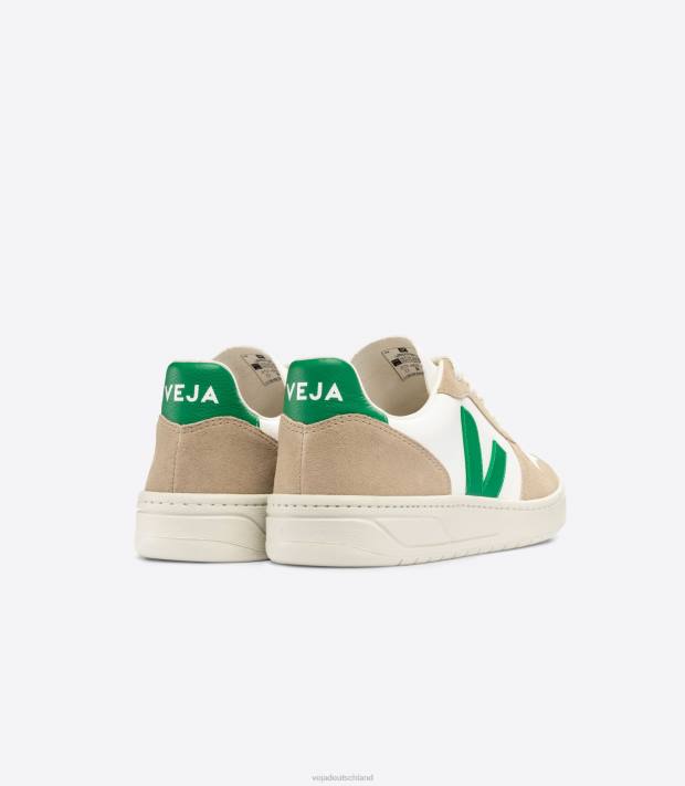 Schuhe VHJD40 Männer Veja V-10 Chromfreies Leder, Weiß, Smaragd, Sahara