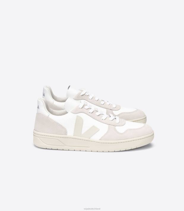 Schuhe VHJD44 Männer Veja V-10 B-Mesh, weißer natürlicher Pierre