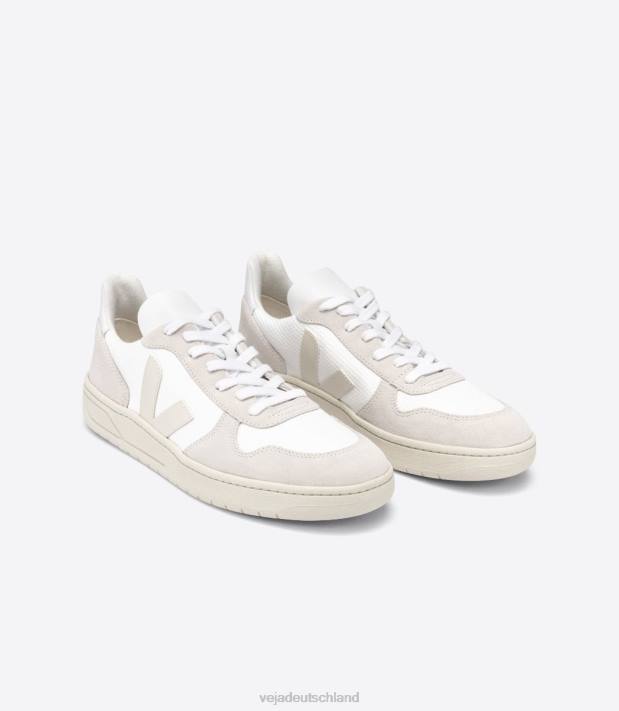 Schuhe VHJD44 Männer Veja V-10 B-Mesh, weißer natürlicher Pierre