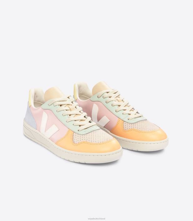 Schuhe VHJD60 Männer Veja V-10 Leder, Blütenblattweiß, Multico