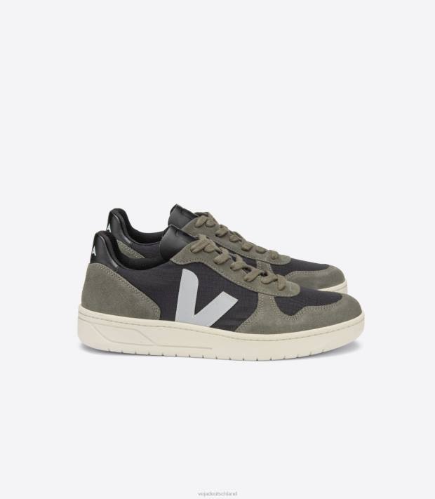 Schuhe VHJD63 Männer Veja V-10 Ripstop, schwarzer Oxford-Grauschlamm