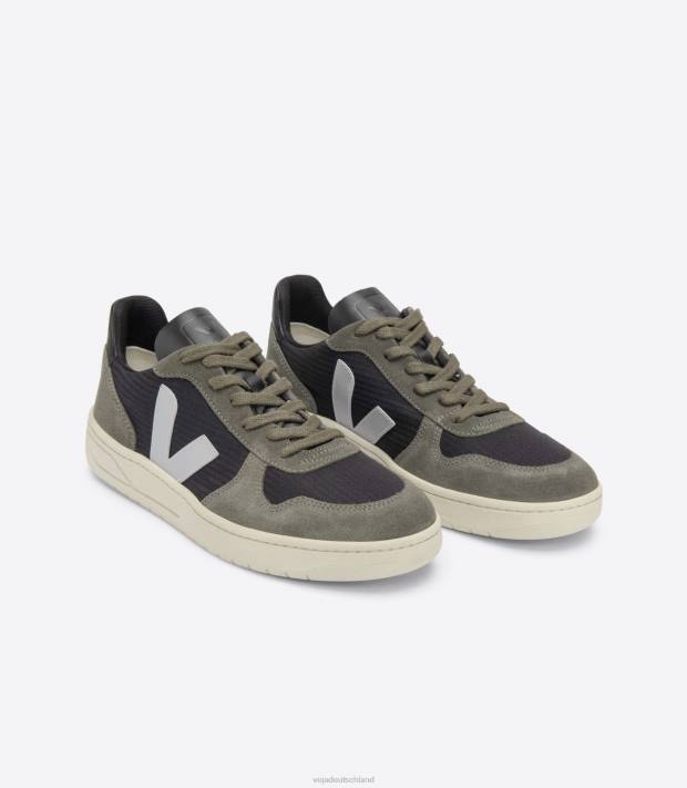 Schuhe VHJD63 Männer Veja V-10 Ripstop, schwarzer Oxford-Grauschlamm