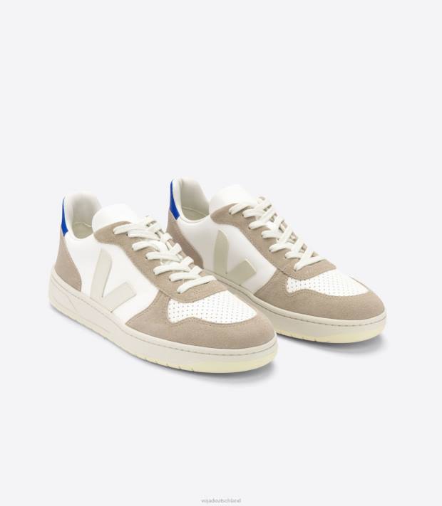 Schuhe VHJD68 Männer Veja V-10 chromfreies Leder, weißes Sahara-Paros
