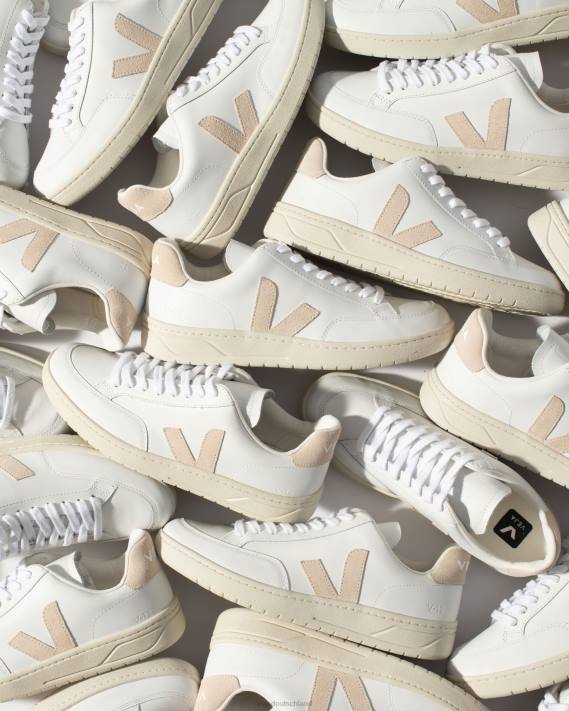 Schuhe VHJD25 Männer Veja V-12-Leder, weißer Zobel