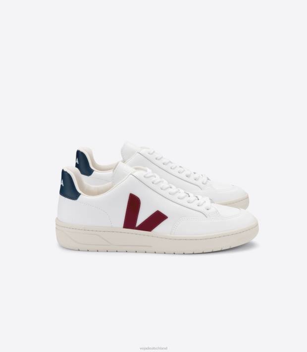 Schuhe VHJD27 Männer Veja V-12 Leder weiß Marsala Nautico