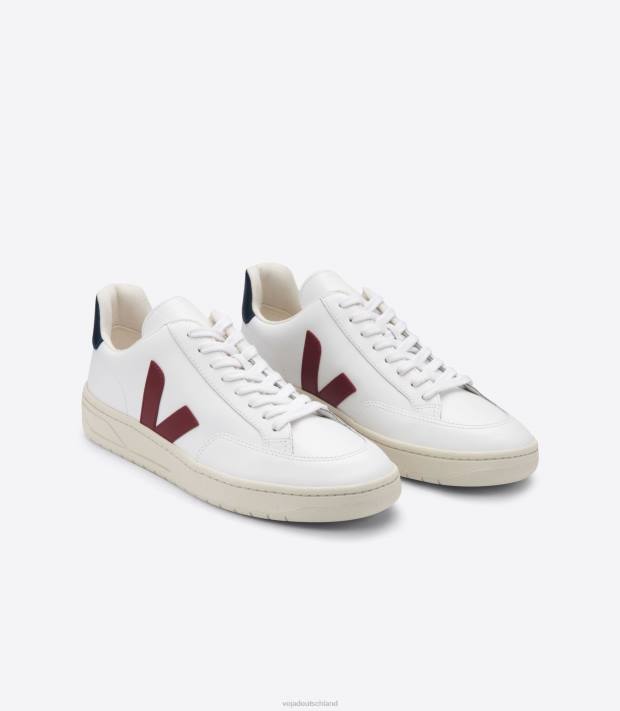 Schuhe VHJD27 Männer Veja V-12 Leder weiß Marsala Nautico