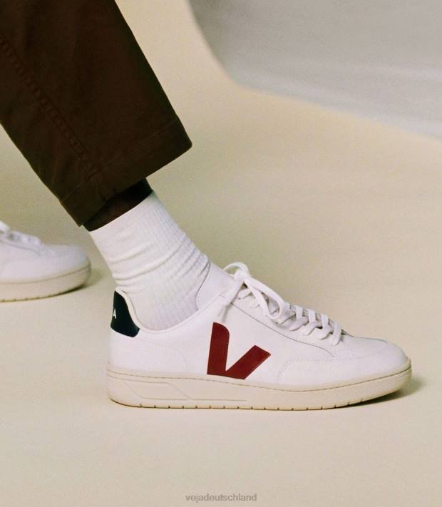 Schuhe VHJD27 Männer Veja V-12 Leder weiß Marsala Nautico