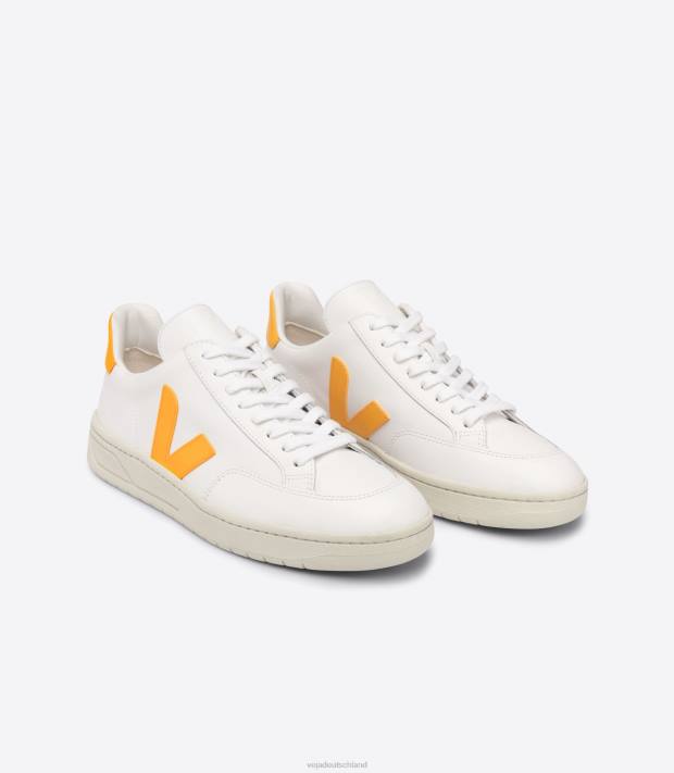 Schuhe VHJD32 Männer Veja V-12 Leder weiß Ouro