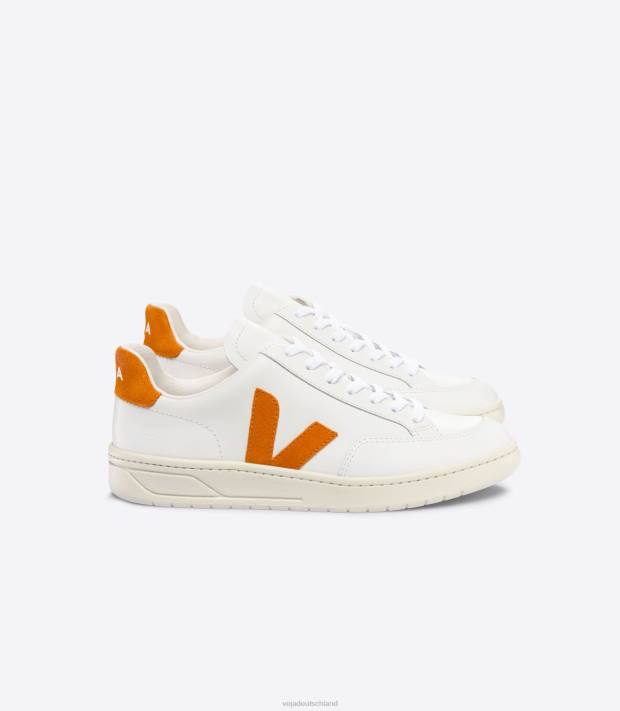 Schuhe VHJD36 Männer Veja V-12-Leder, weißer Kürbis