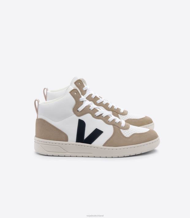 Schuhe VHJD79 Männer Veja V-15 chromfreies Leder weiß Nautico Sahara