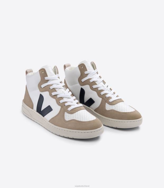 Schuhe VHJD79 Männer Veja V-15 chromfreies Leder weiß Nautico Sahara
