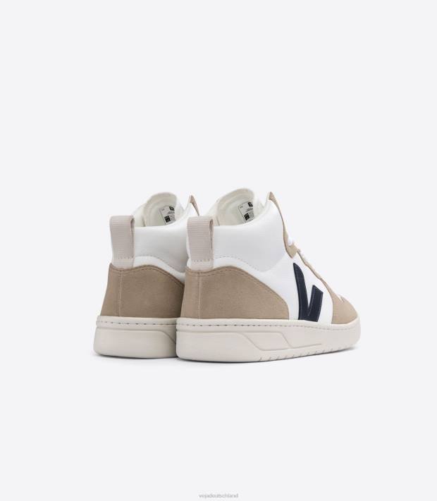 Schuhe VHJD79 Männer Veja V-15 chromfreies Leder weiß Nautico Sahara